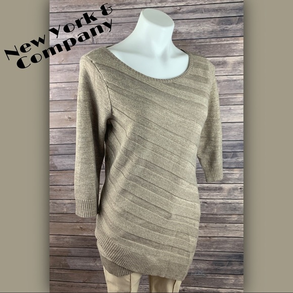 New York & Company Tan & Gold Sparkle Sweater - Picture 1 of 7
